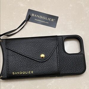 Bandolier Black Pebbled Leather Phone Case with Gold Accents